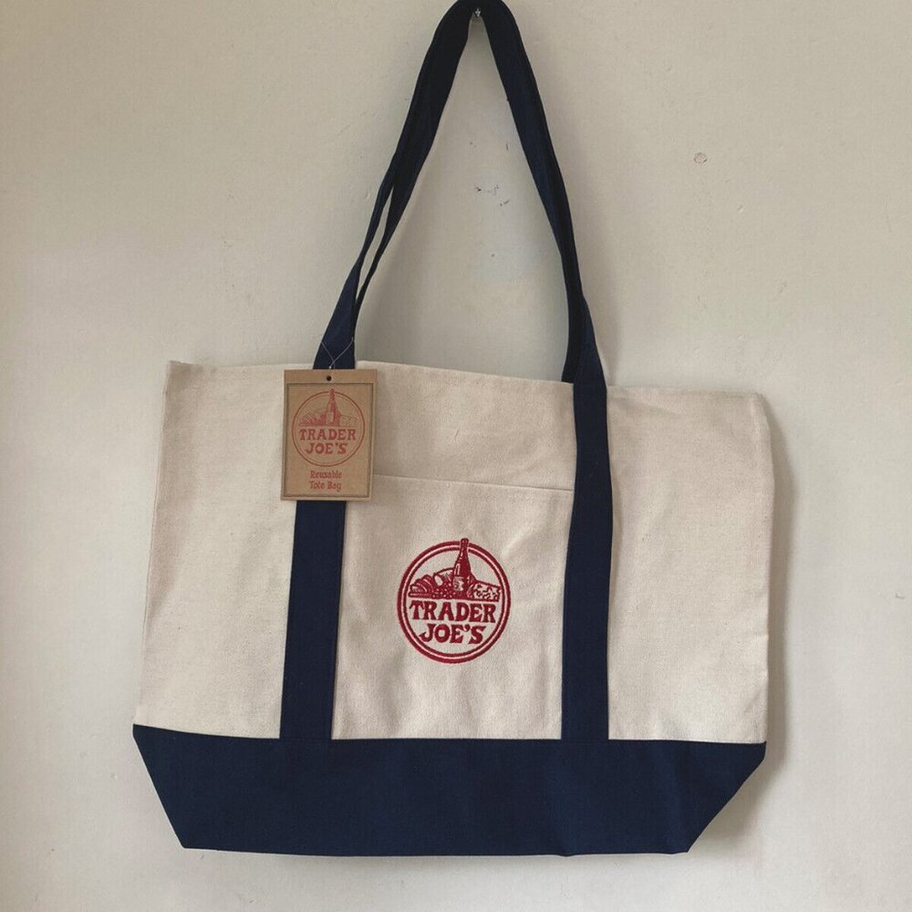 Trader Joe's Canvas Tote Bag NWT New With Tags Viral NAVY BLUE - Picture 1 of 5